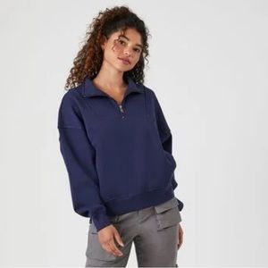 Forever 21 Fleece Half Zip zip Navy Blue Pullover Sweater